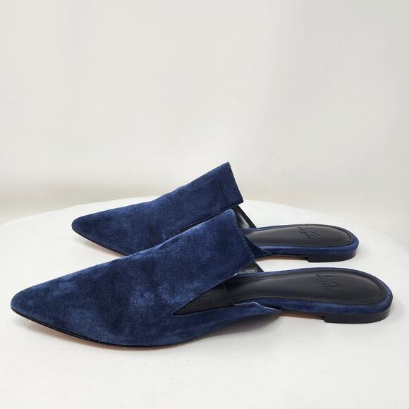 Marc Fisher Shiloh Flat Mule Women 7M Navy Blue Suede Pointed Toe Leather Sole - Picture 7 of 11
